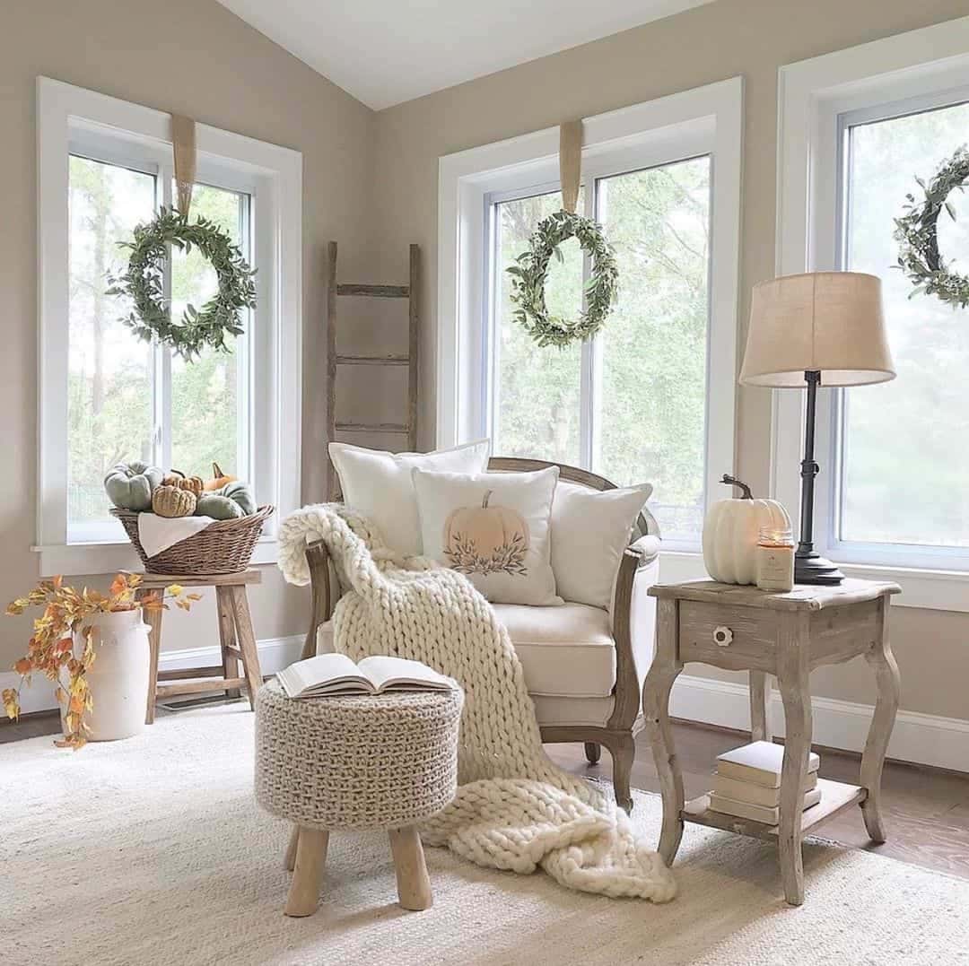 31 of  Neutral Autumn Living Room With Wreaths for Windows