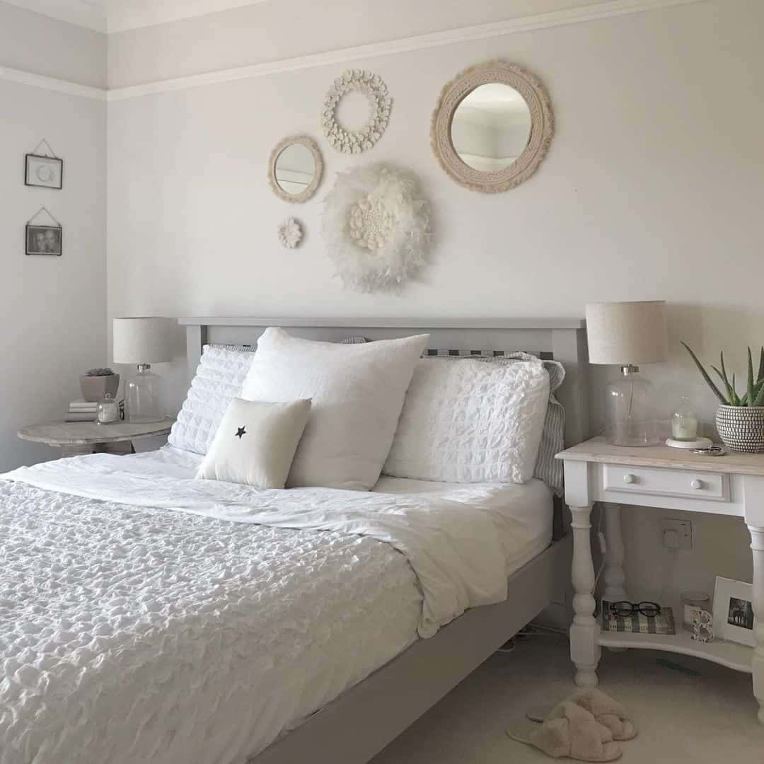 22 of  Greyed Wood Headboard in White Bedroom