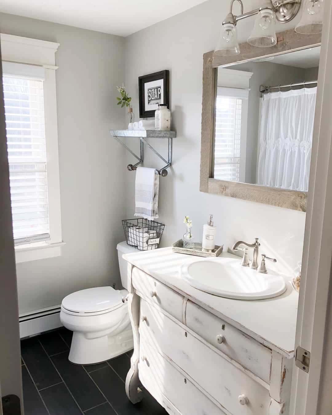 29 of  Bathroom with Rectangular Wood Framed Mirror