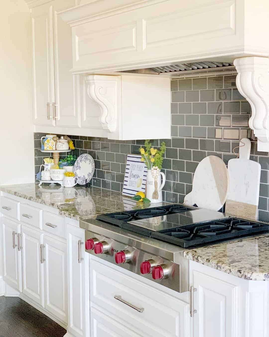 27 of  Gray and Yellow Kitchen with Raised Panel Cabinets