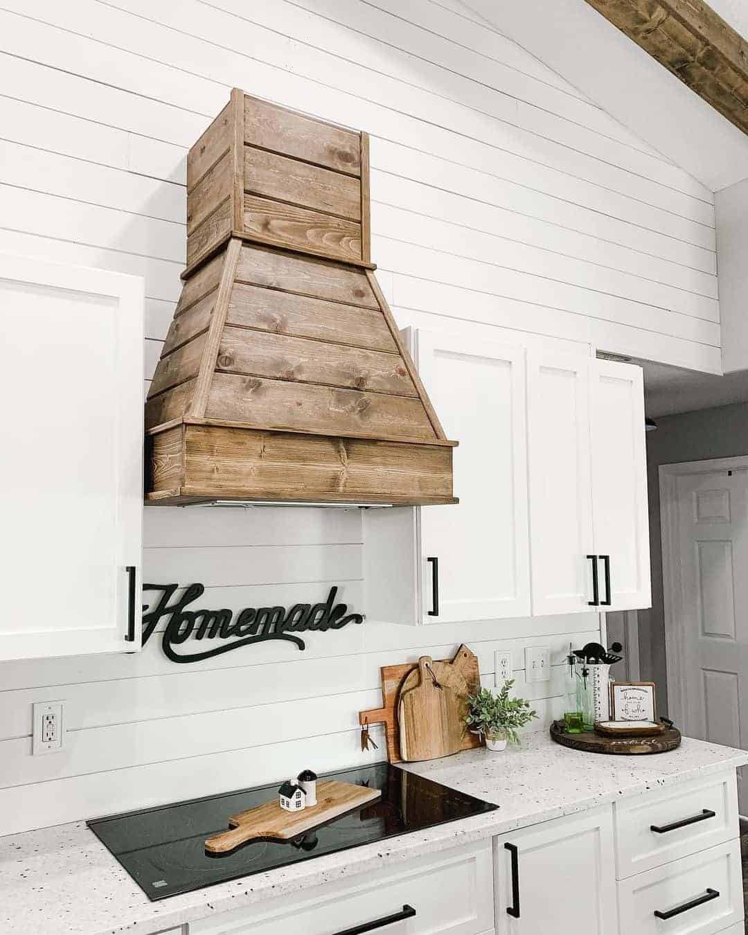 12 of  White Shiplap Walls with Rustic Wood Range Hood