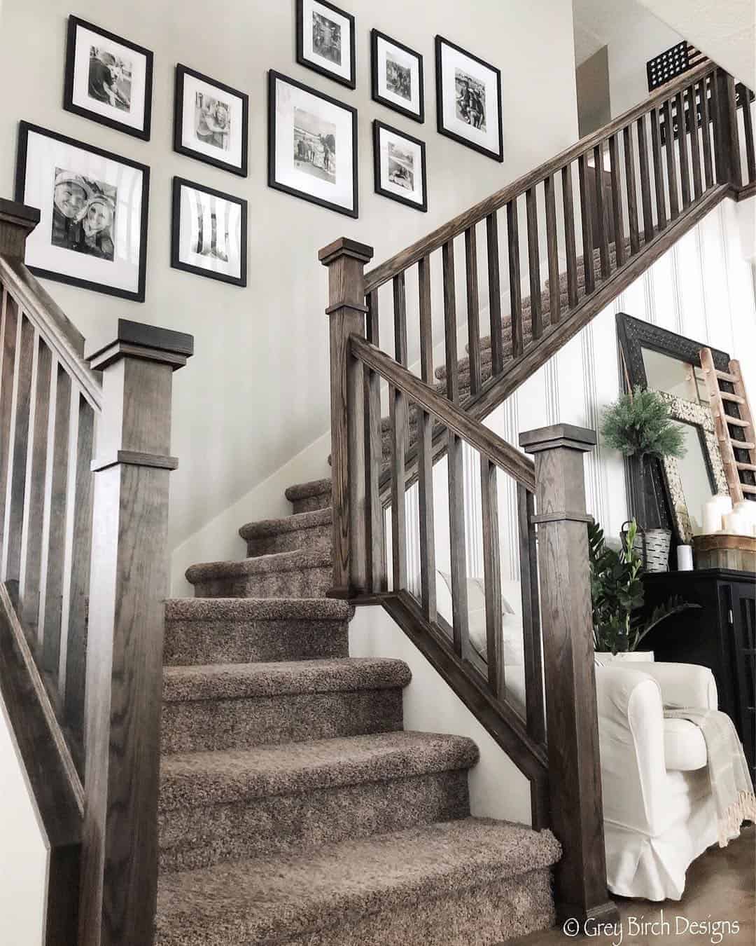 22 of  Staircase with Wood Stair Spindles and Photo Gallery Wall