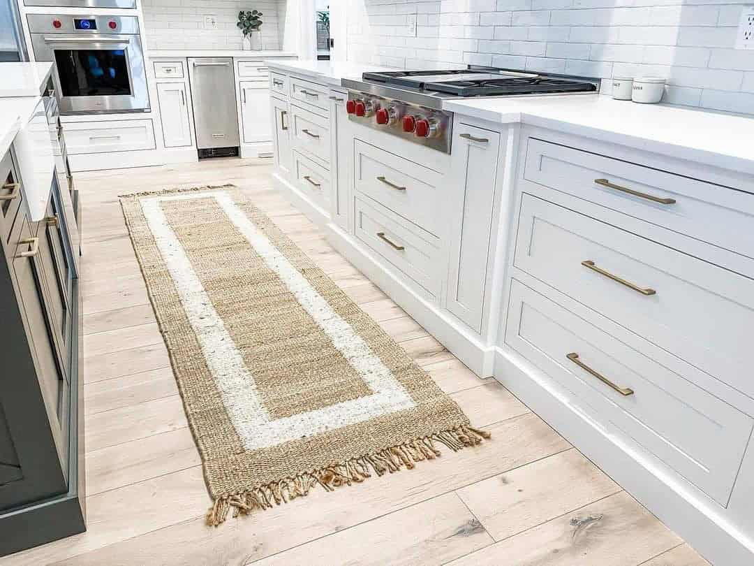 14 of  Wooden Kitchen Flooring Ideas With Woven Rug