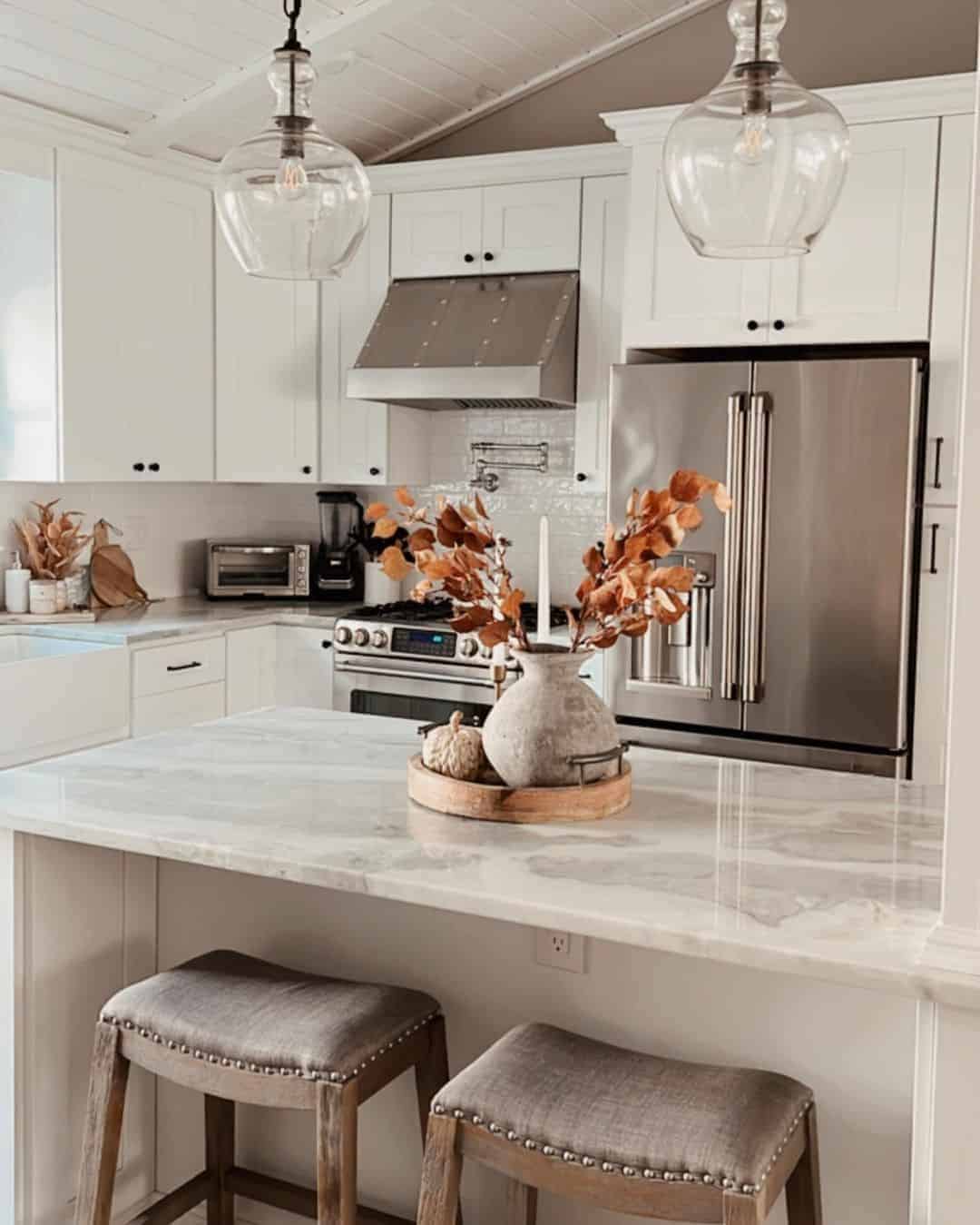 18 of  Kitchen With White and Gray Marble Countertops