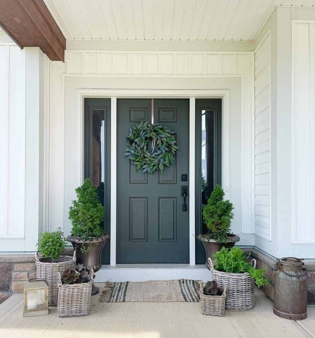 04 of  Wreath on a Dark Green 6-Panel Front Door