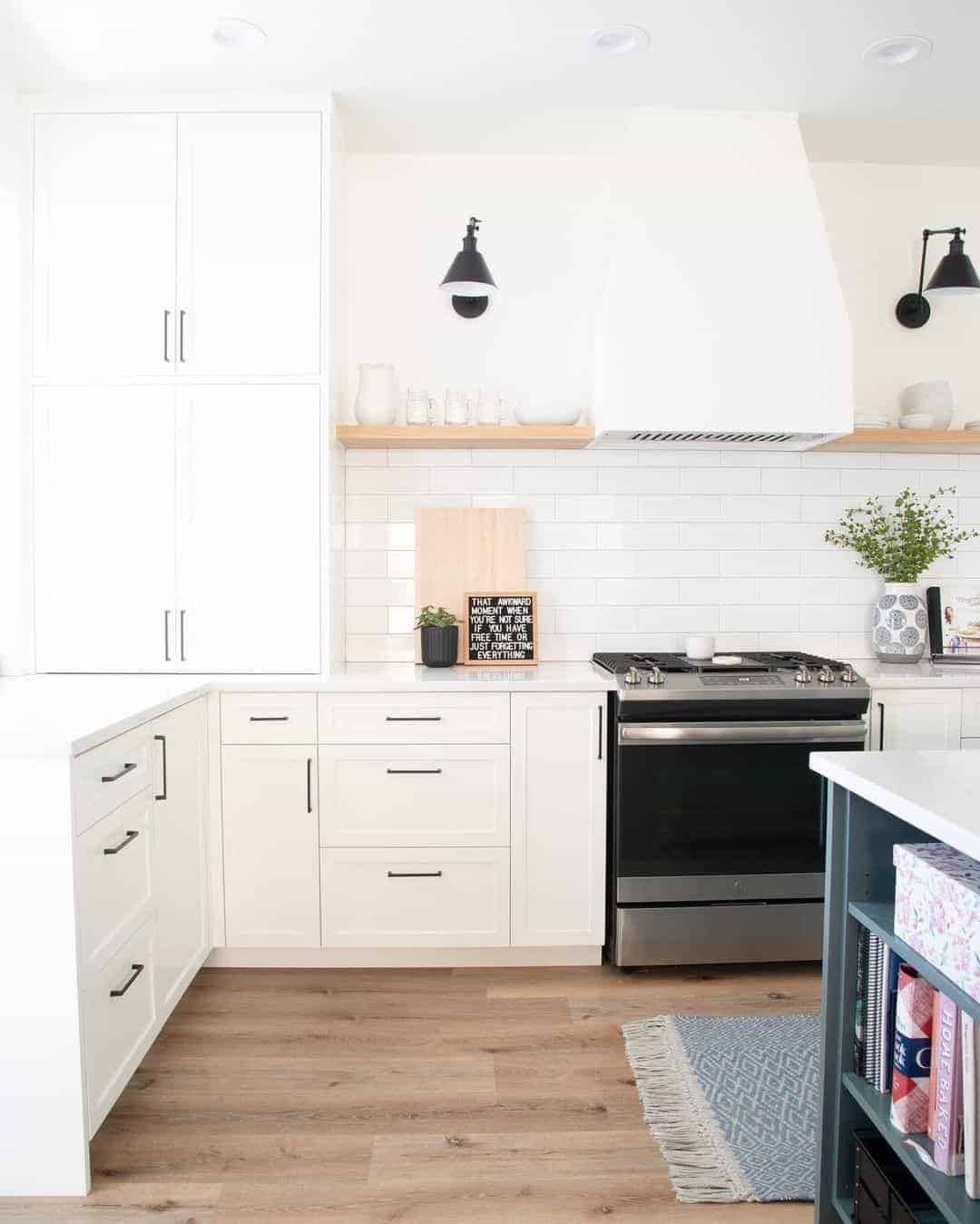 04 of  White Kitchen With Black Wall Lamps