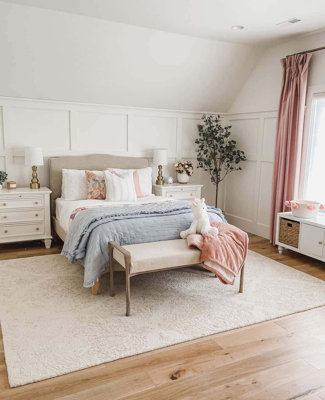 31 of  Pink Drapes in White Wainscoting Bedroom