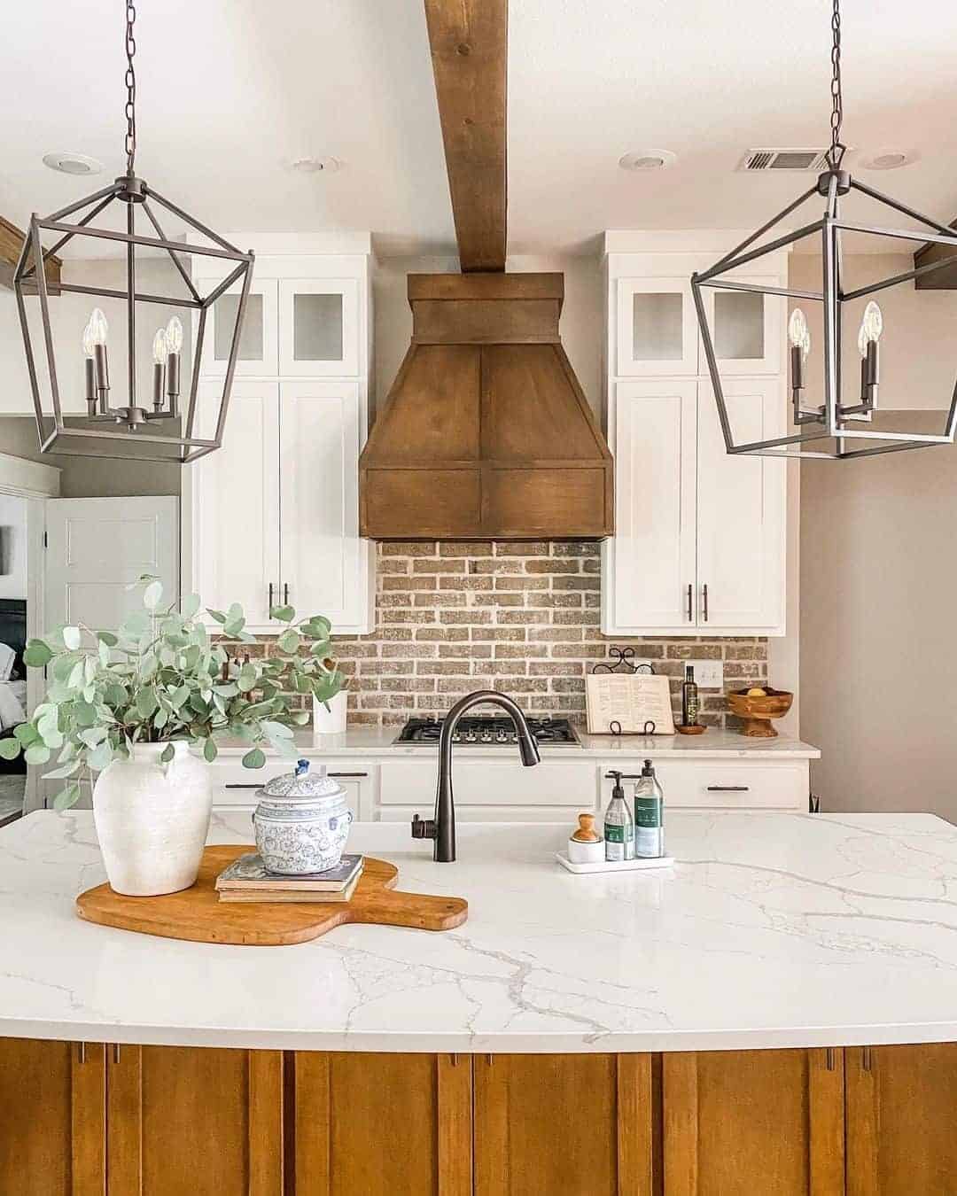 21 of  Wooden Kitchen Island with Quartz Countertop